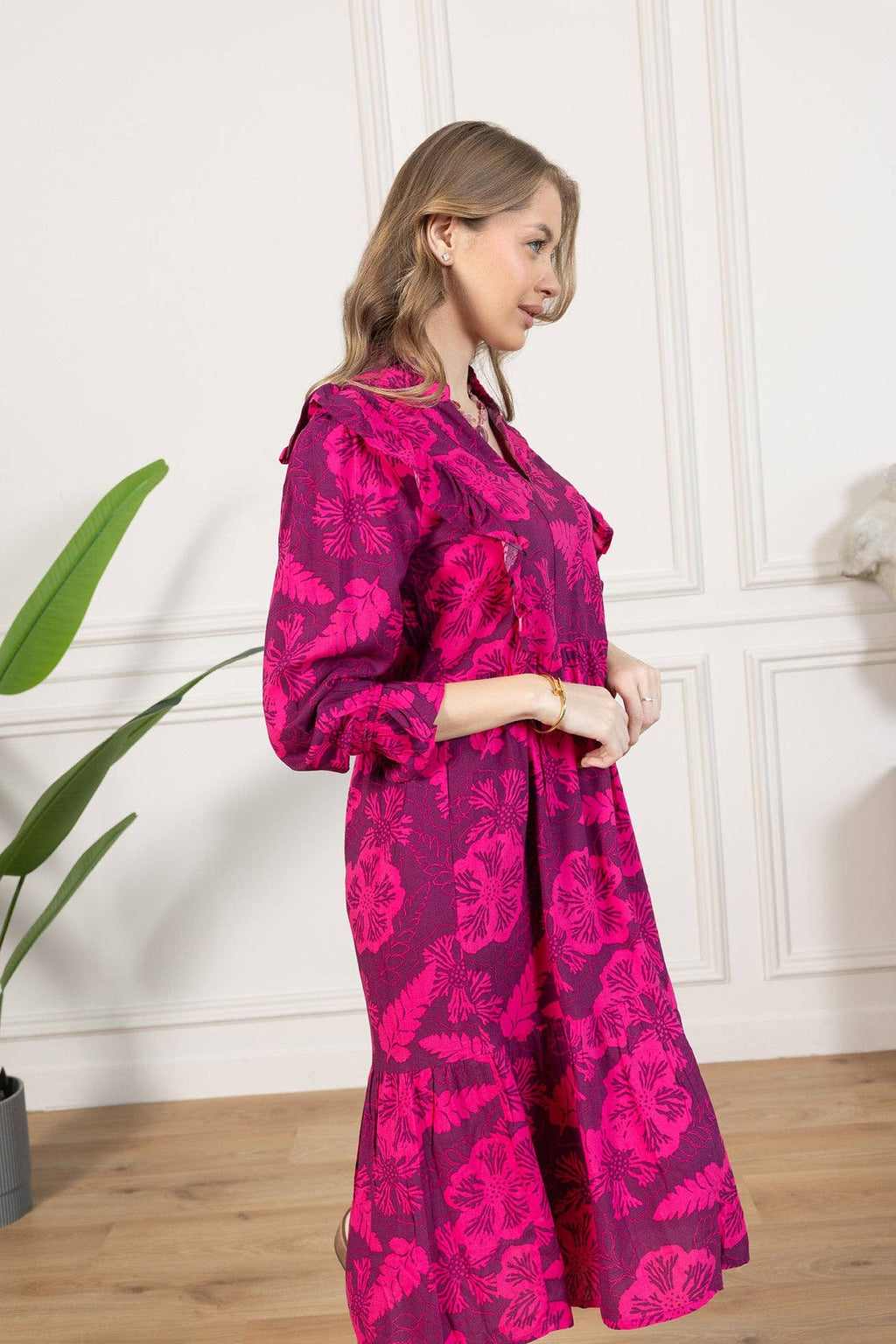 Spring Carnival Ruffle Dress in Boysenberry Color: Retro Pink