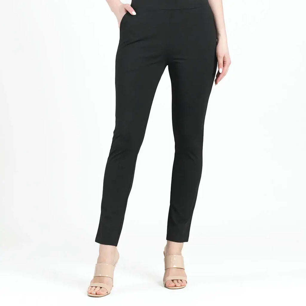 Rayon-Ponte Knit - Straight Leg Pocket Pant: Black