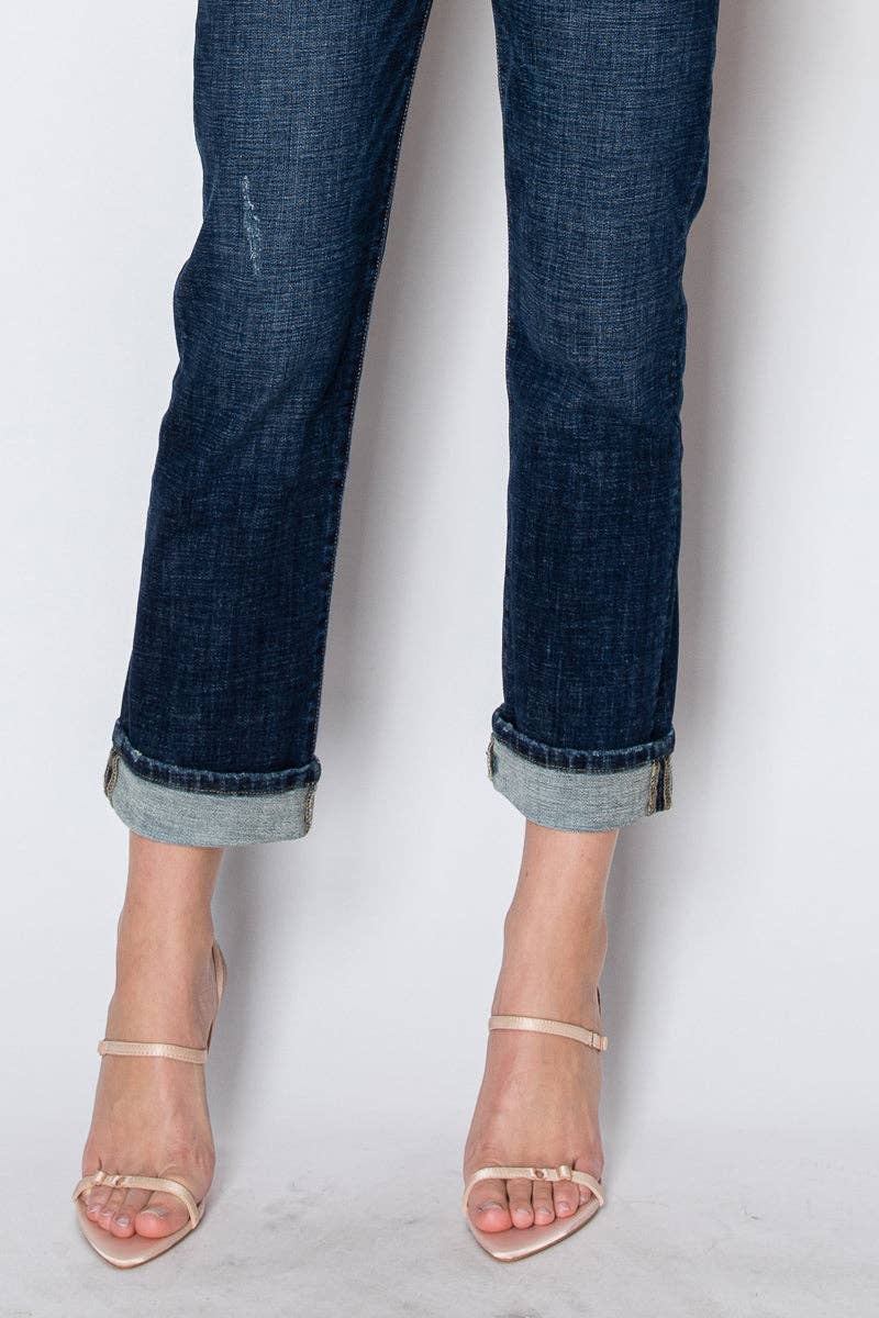 TUMMY CONTROL HIGH RISE STRETCH STRAIGHT W/ SINGLE CUFF JEAN