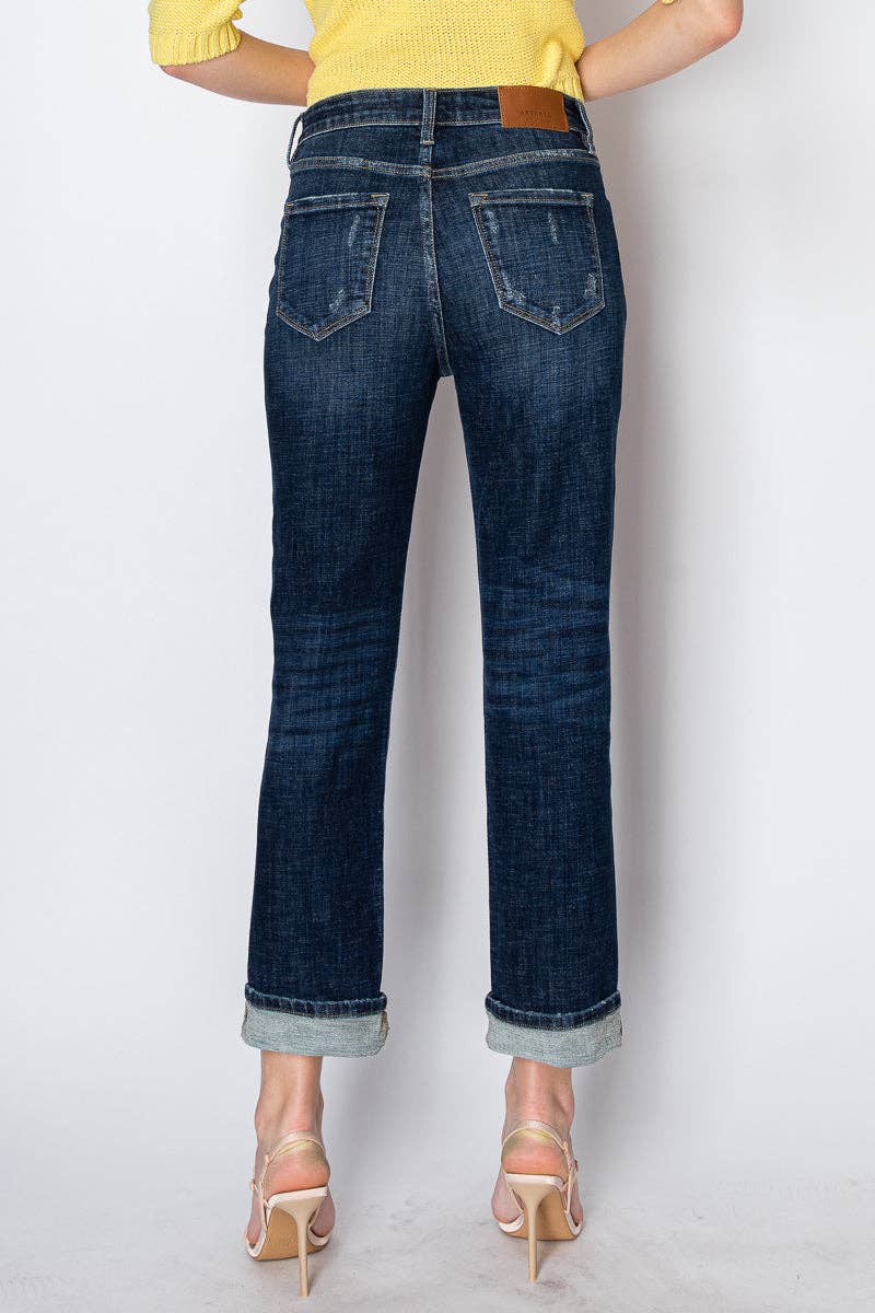 TUMMY CONTROL HIGH RISE STRETCH STRAIGHT W/ SINGLE CUFF JEAN