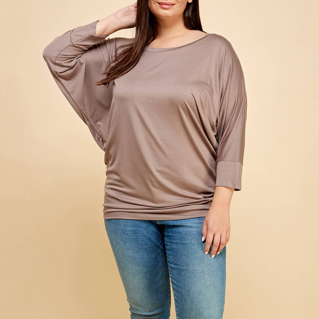 Plus Size 3/4 Dolman Sleeve Modal Jersey Top, 2503-PL: Natural / 1X