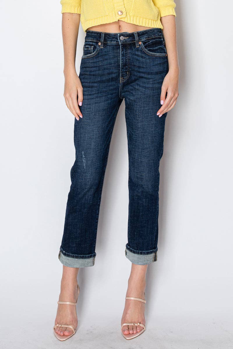 TUMMY CONTROL HIGH RISE STRETCH STRAIGHT W/ SINGLE CUFF JEAN
