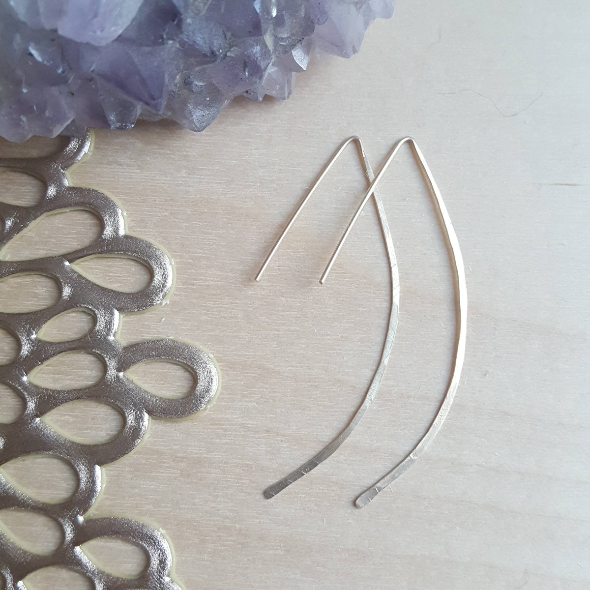 Hammered Arc Earrings: Sterling Silver