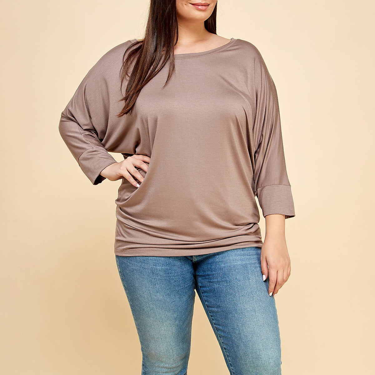 Plus Size 3/4 Dolman Sleeve Modal Jersey Top, 2503-PL: Natural / 1X