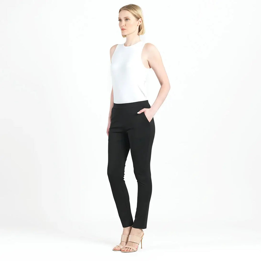 Rayon-Ponte Knit - Straight Leg Pocket Pant: Black
