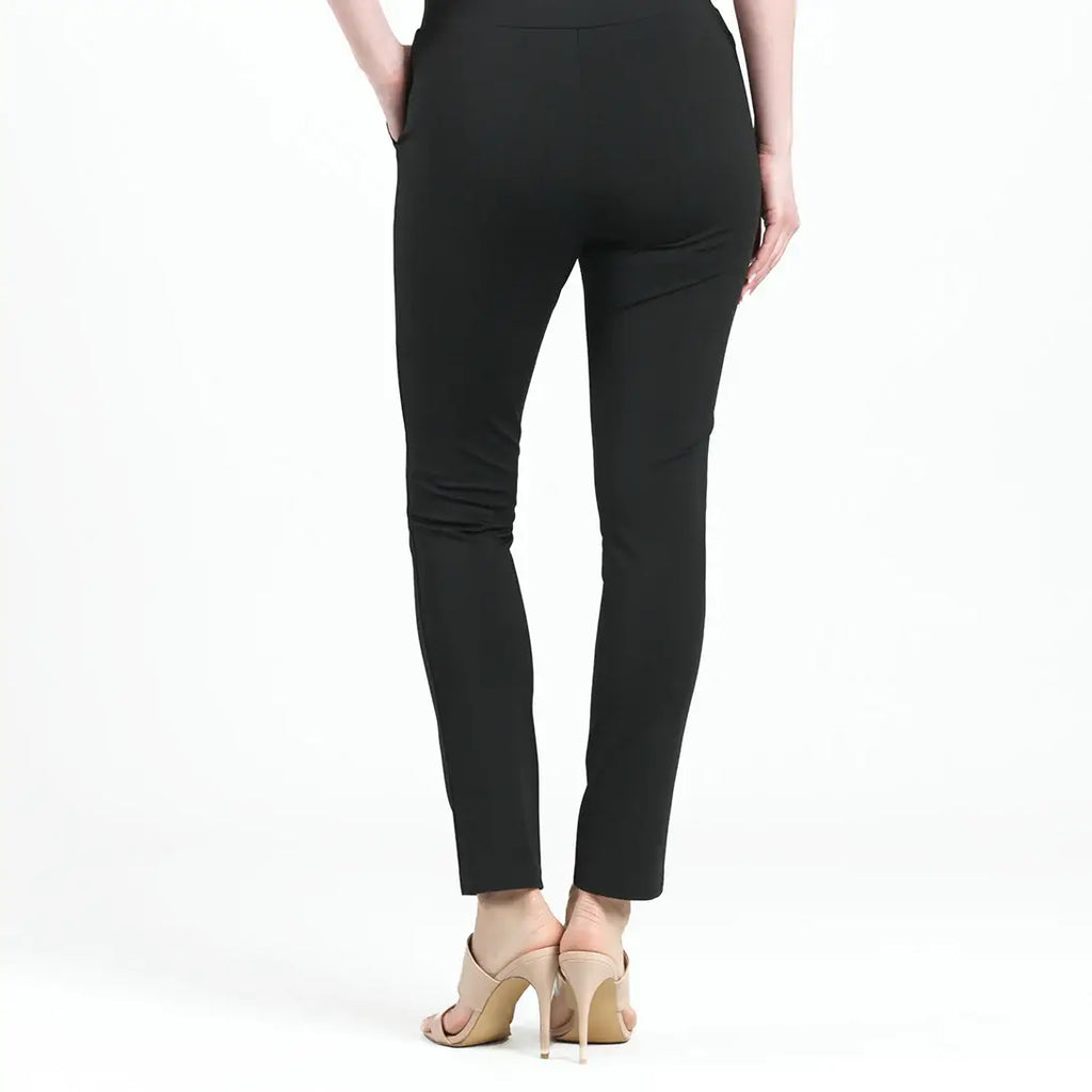 Rayon-Ponte Knit - Straight Leg Pocket Pant: Black