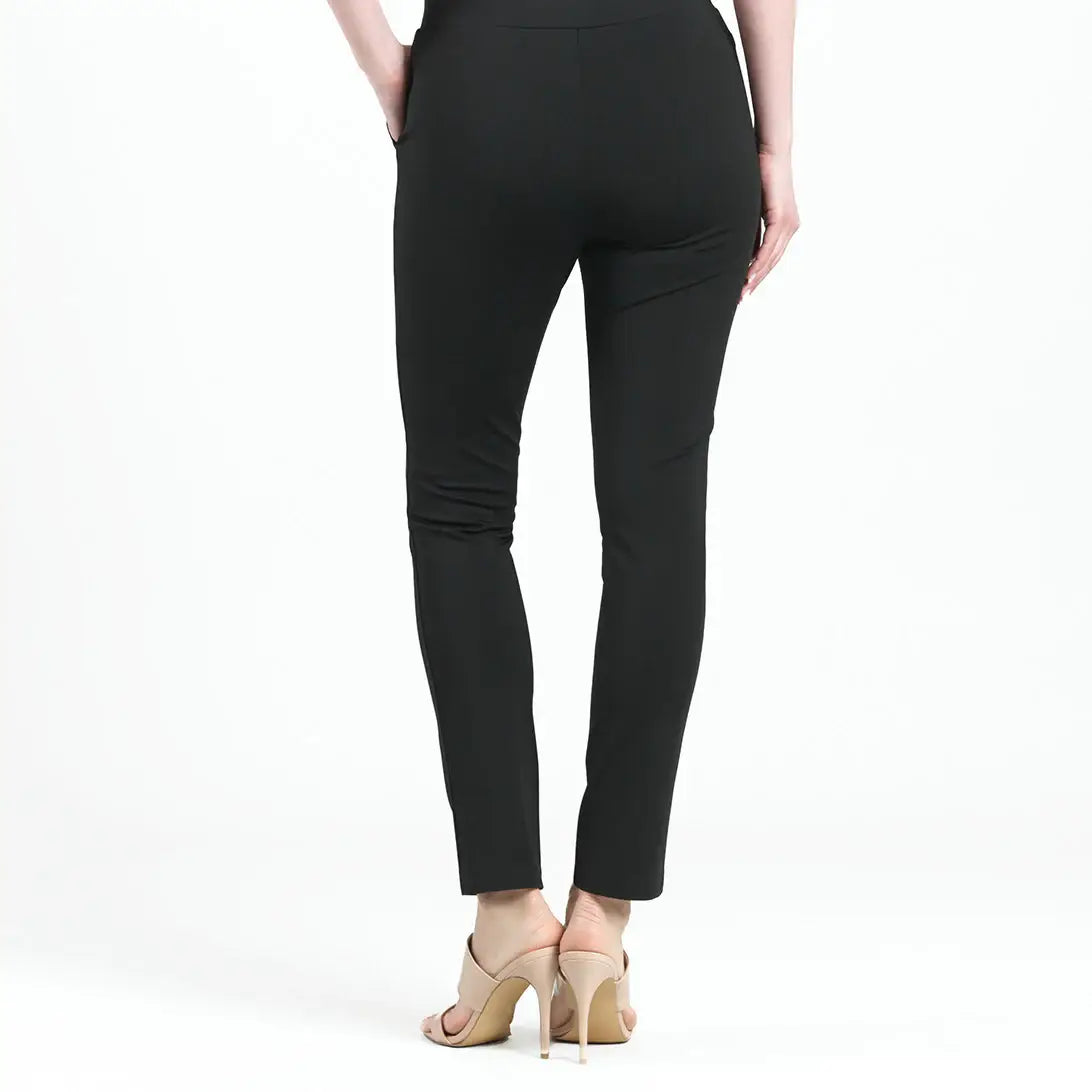 Rayon-Ponte Knit - Straight Leg Pocket Pant: Black