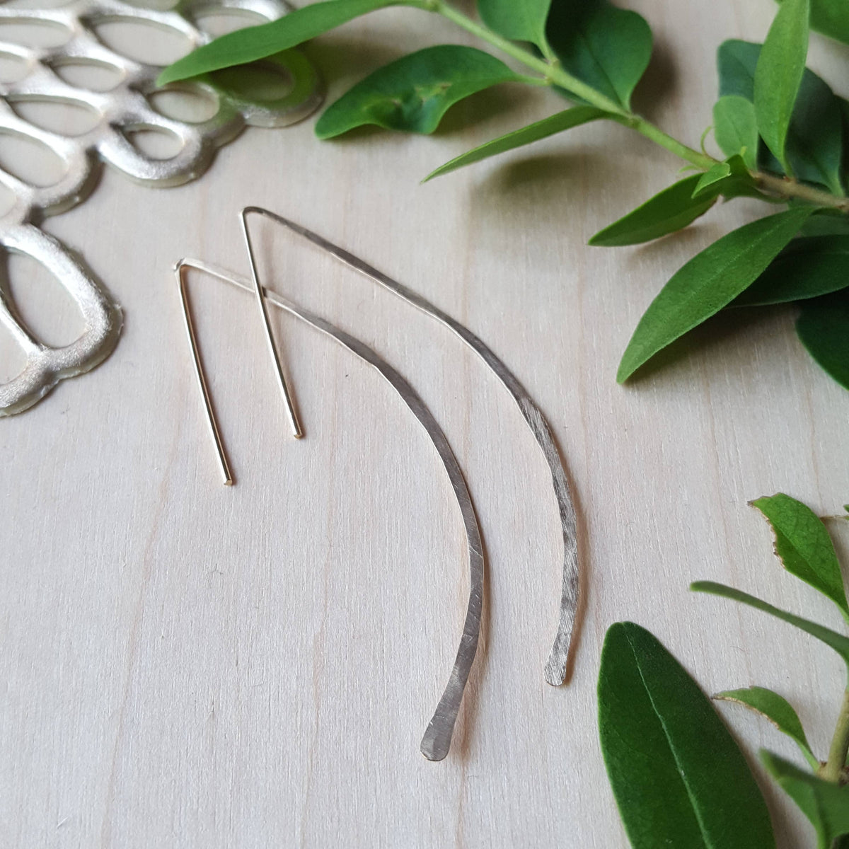 Hammered Arc Earrings: Sterling Silver