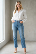 PLUS SIZE - TUMMY CONTROL HIGH RISE RELAXED STRAIGHT JEANS: MEDIUM WASH