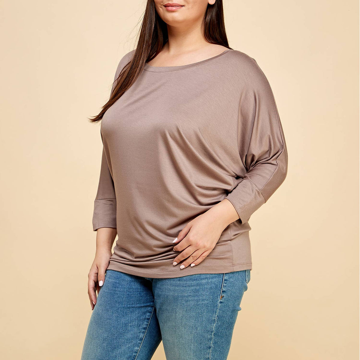 Plus Size 3/4 Dolman Sleeve Modal Jersey Top, 2503-PL: Natural / 1X