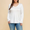 Plus Size Modal Long Sleeve V-neck T-shirt, White